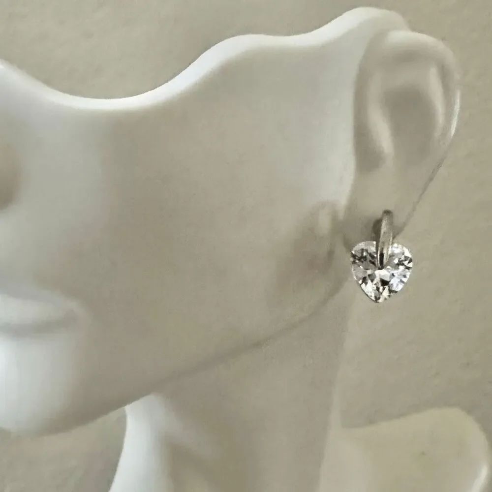 Heart Cut Crystal Silver Tone Stud Earrings